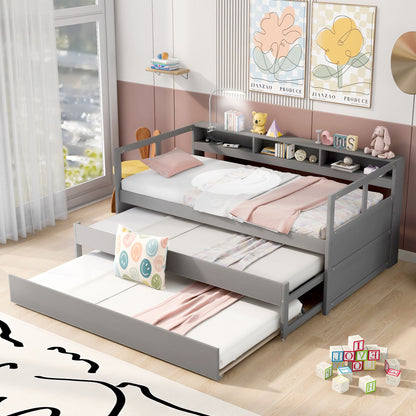 Daybed With 2 Trundles, 3 Storage Cubbies, Built In USB Charging Light - The Sleep Loft - Online Mattress Showroom NYC
