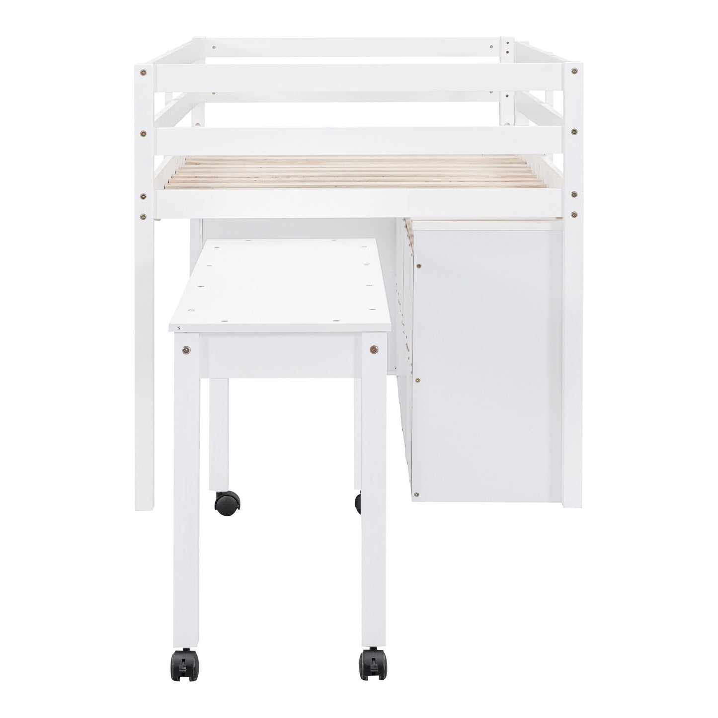Loft Bed With Retractable Writing Desk And 4 Drawers, With Lateral Portable Desk And Shelves - The Sleep Loft - Online Mattress Showroom NYC