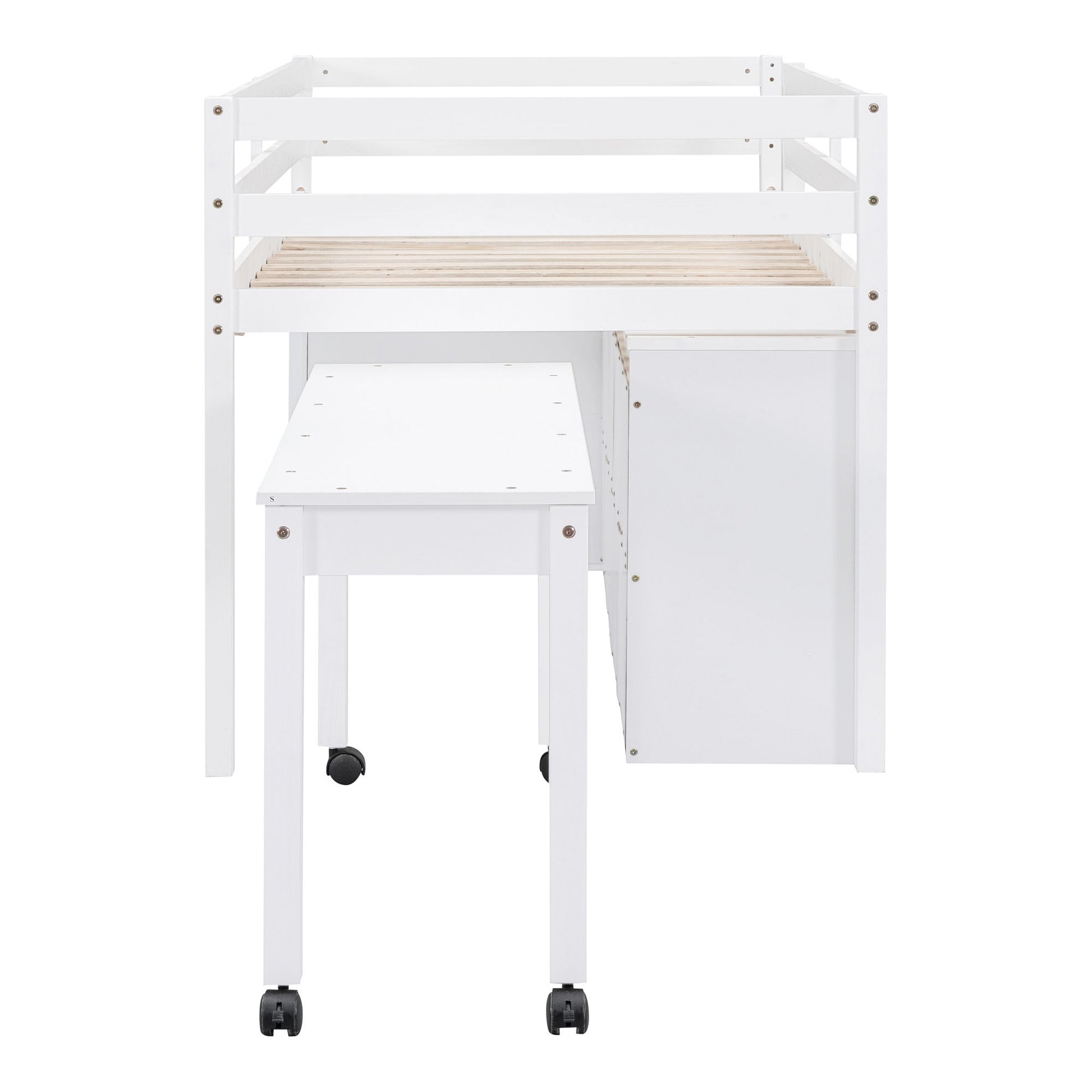 Loft Bed With Retractable Writing Desk And 4 Drawers, With Lateral Portable Desk And Shelves - The Sleep Loft - Online Mattress Showroom NYC