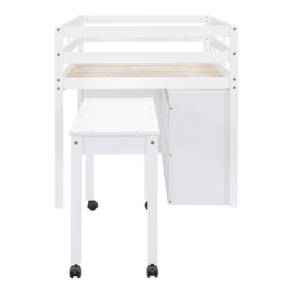 Loft Bed With Retractable Writing Desk And 4 Drawers, With Lateral Portable Desk And Shelves - The Sleep Loft - Online Mattress Showroom NYC