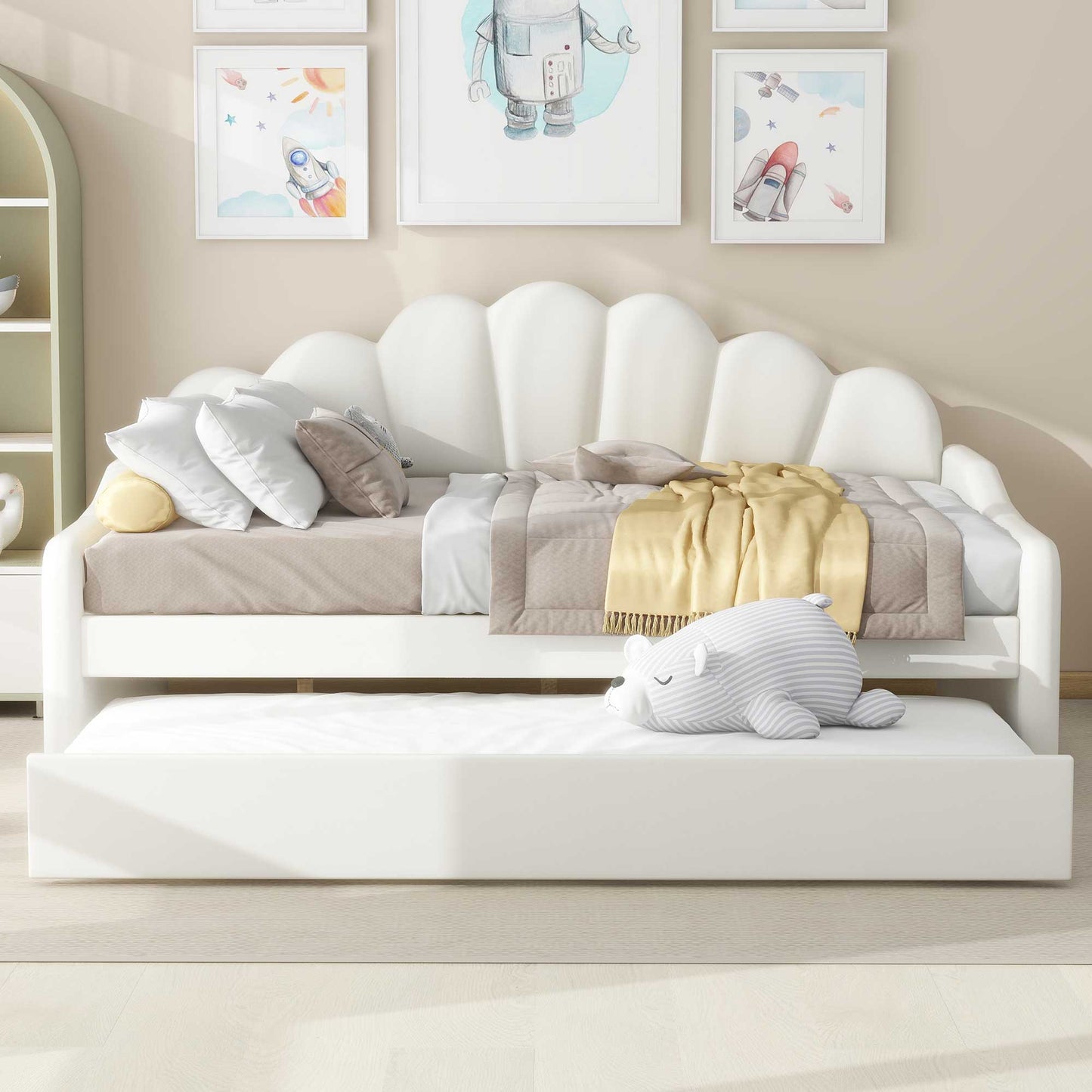 Upholstery Daybed Frame With Shell Shaped Backrest - The Sleep Loft - Online Mattress Showroom NYC