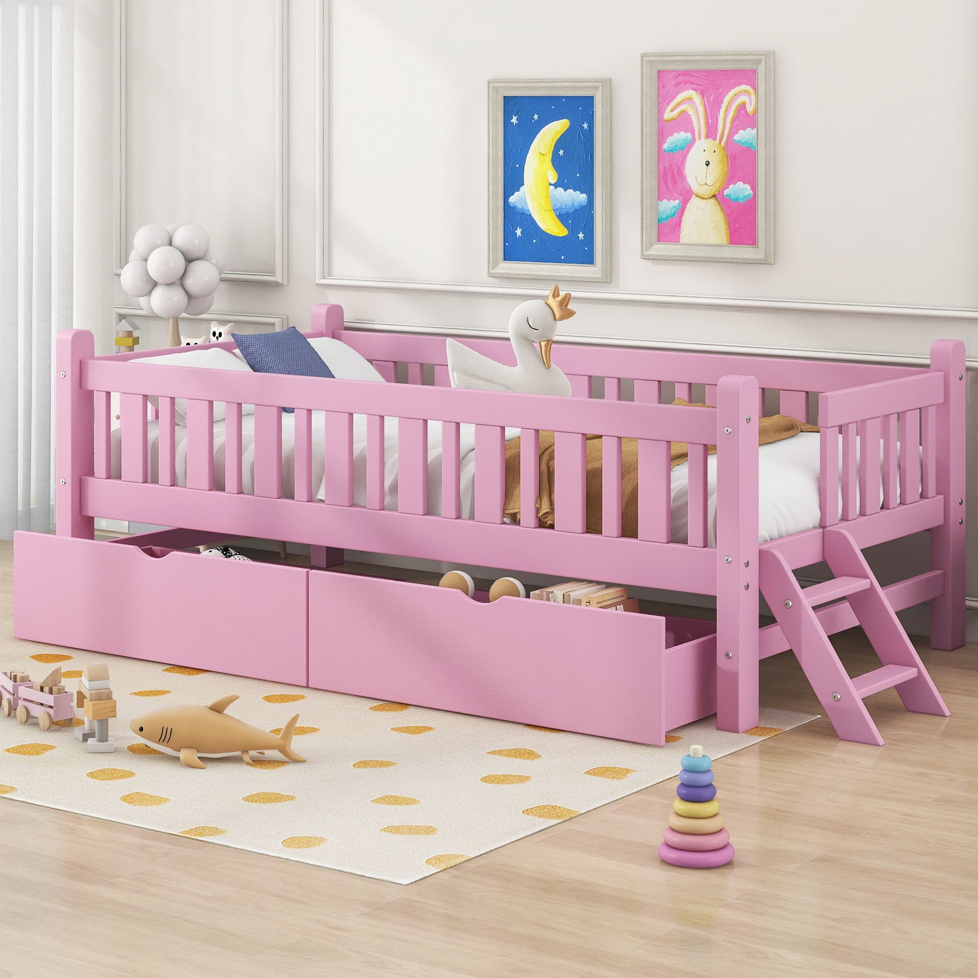 Platform Bed With Guardrail And 2 Drawers - The Sleep Loft - Online Mattress Showroom NYC