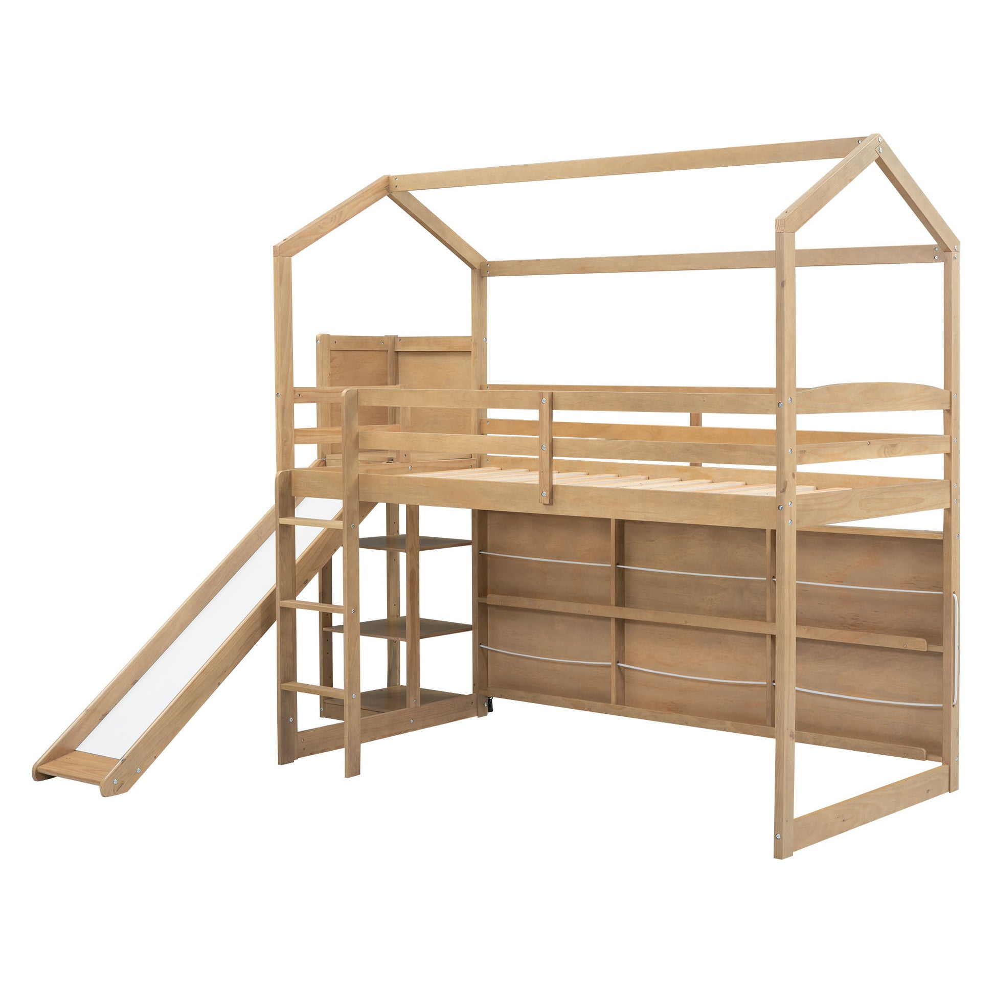 House Loft Bed With Slide, Storage Shelves And Light, Climbing Ramp - The Sleep Loft - Online Mattress Showroom NYC