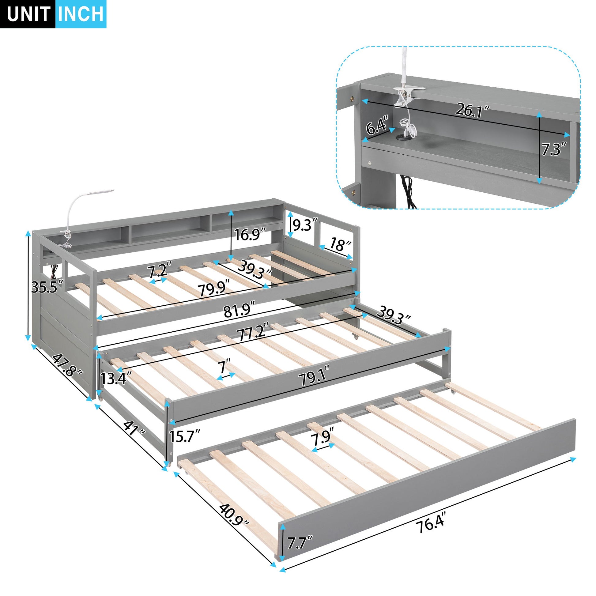 Daybed With 2 Trundles, 3 Storage Cubbies, Built In USB Charging Light - The Sleep Loft - Online Mattress Showroom NYC