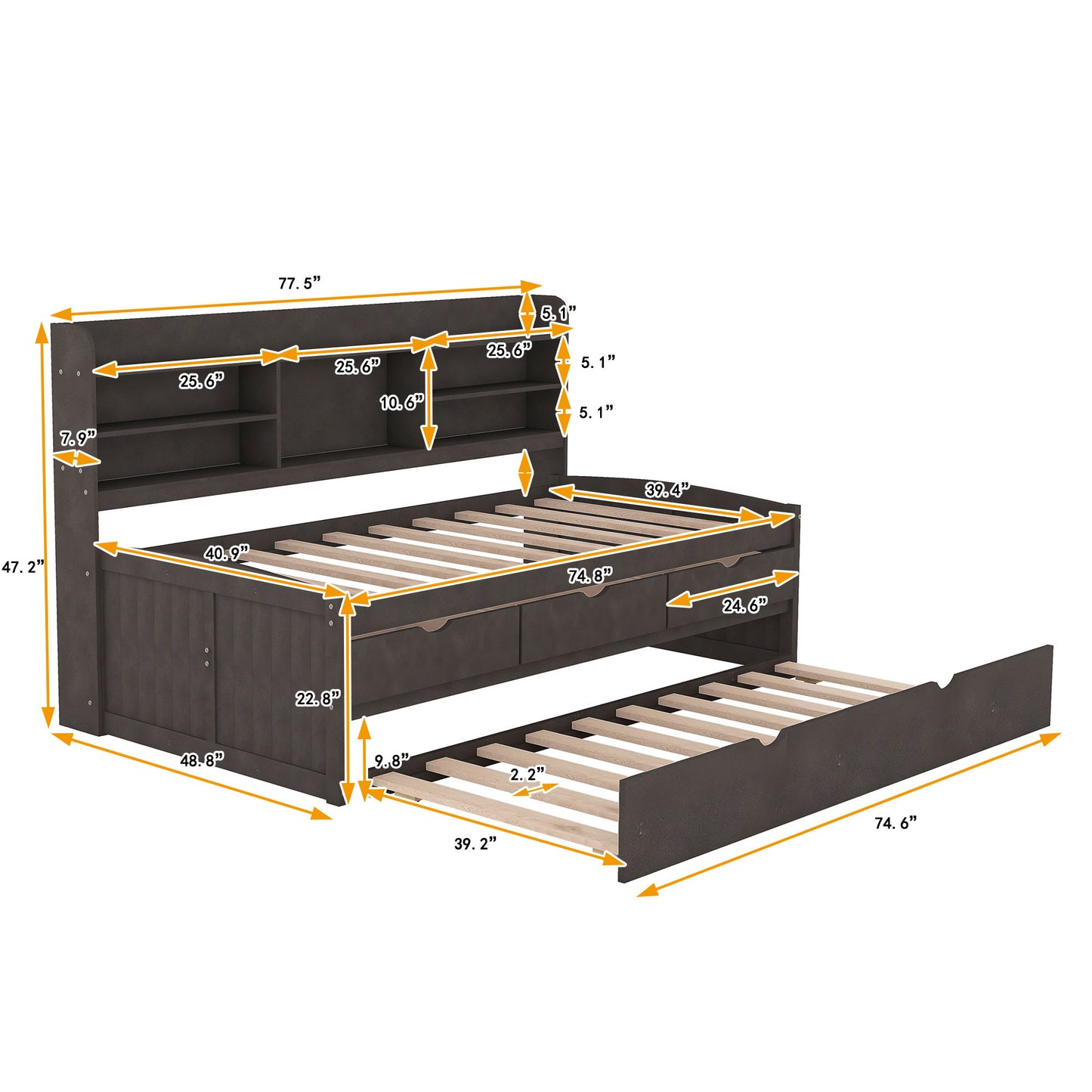 Captain Bed With Built In Bookshelves, 3 Storage Drawers, And Trundle - The Sleep Loft - Online Mattress Showroom NYC