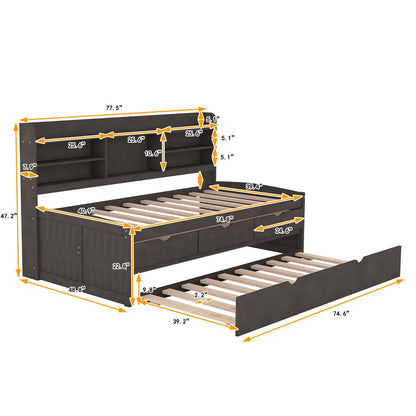 Captain Bed With Built In Bookshelves, 3 Storage Drawers, And Trundle - The Sleep Loft - Online Mattress Showroom NYC