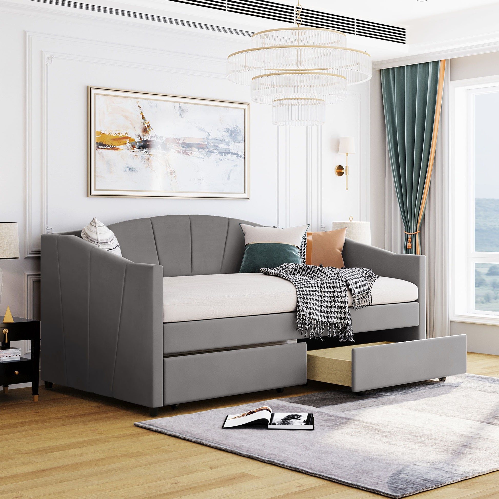 Upholstered Daybed With Two Drawers And Wood Slat - The Sleep Loft - Online Mattress Showroom NYC