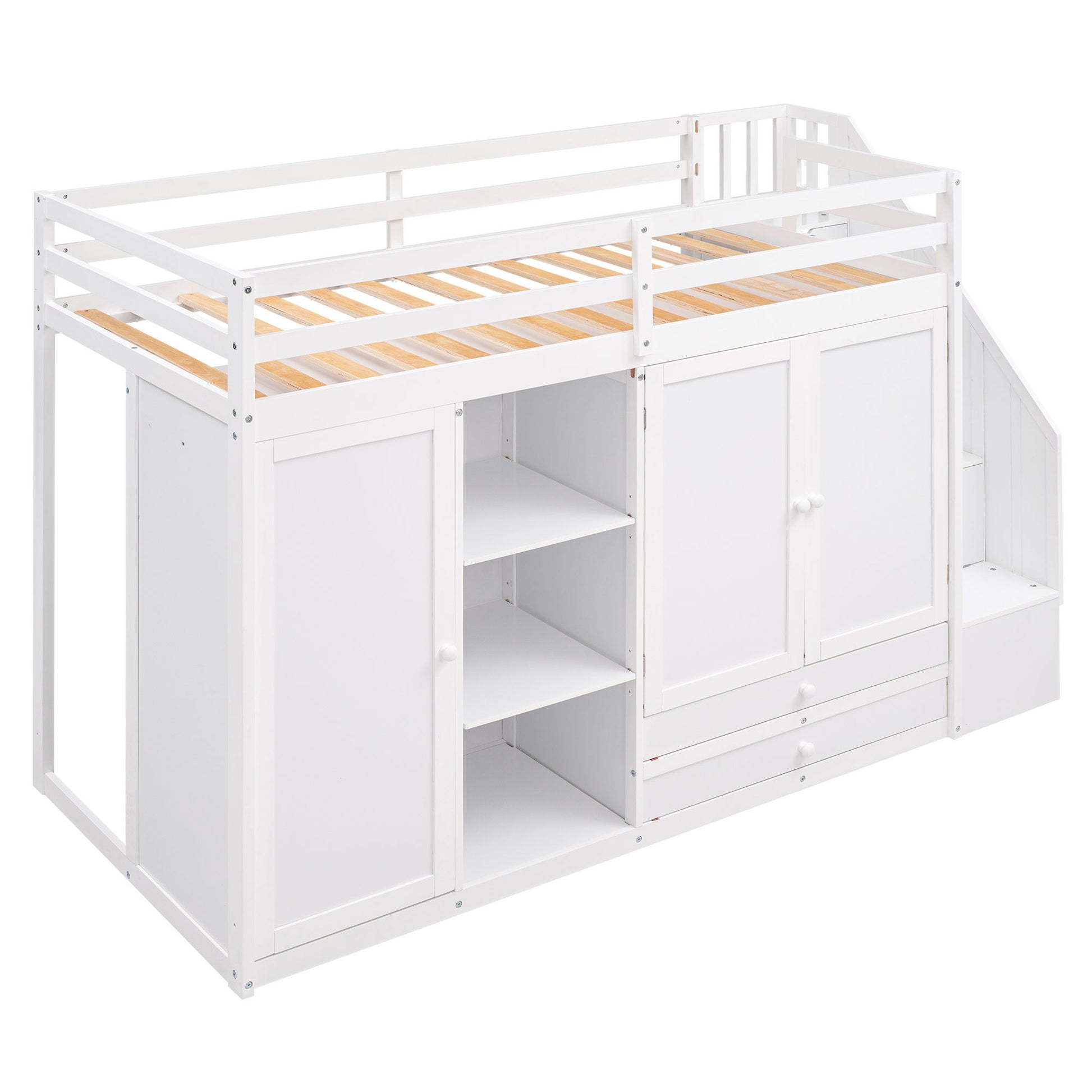 Loft Bed With 3 Shelves, 2 Wardrobes, 2 Drawers, Ladder Storage - The Sleep Loft - Online Mattress Showroom NYC