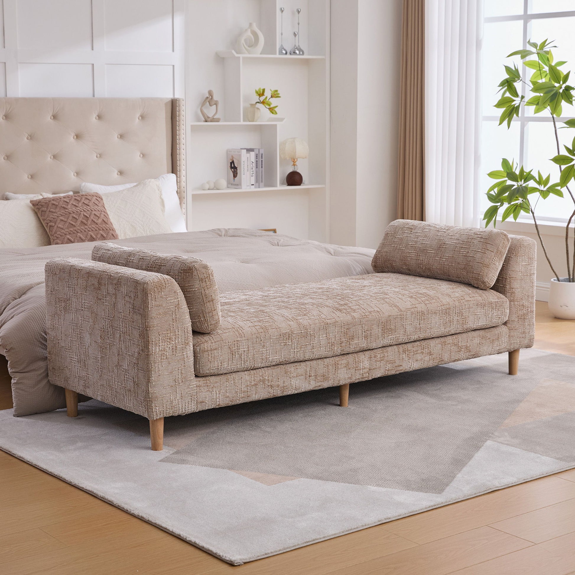 Modern Upholstered End Of Bed Bench With Armrests - The Sleep Loft - Online Mattress Showroom NYC