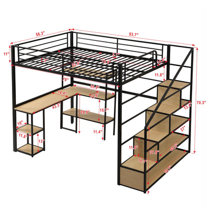 Full Size Loft Bed With Staircase, Built In Desk And Shelves And Sleeping Surface - Black - The Sleep Loft - Online Mattress Showroom NYC