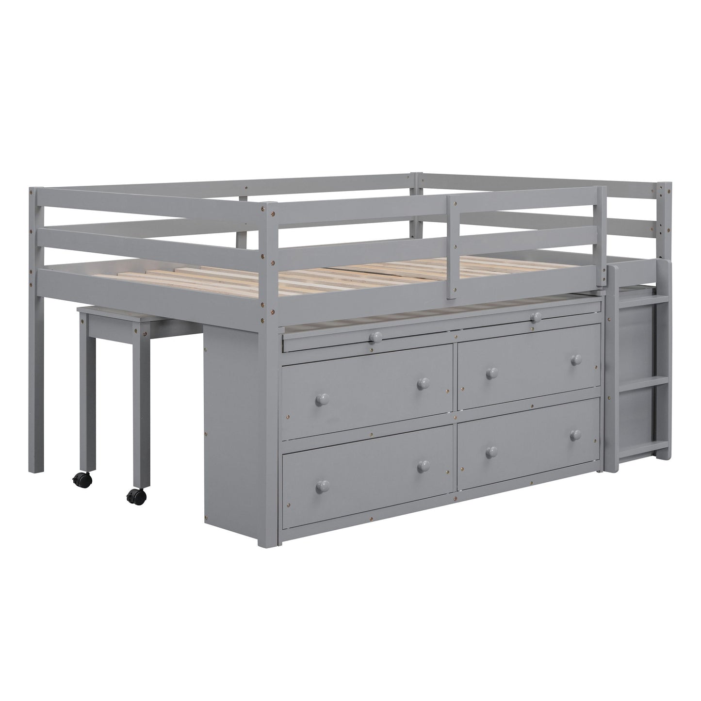 Loft Bed With Retractable Writing Desk And 4 Drawers, With Lateral Portable Desk And Shelves - The Sleep Loft - Online Mattress Showroom NYC