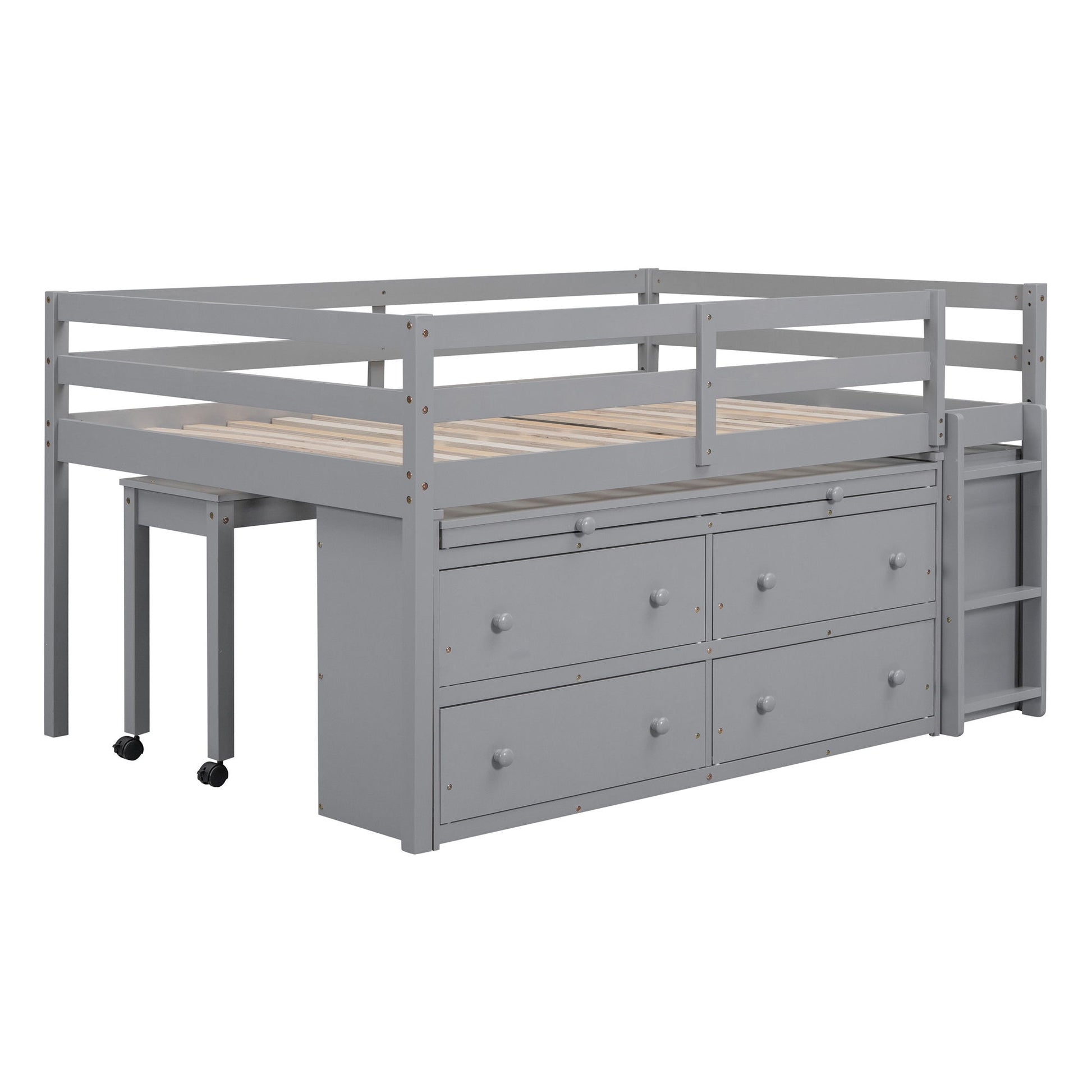 Loft Bed With Retractable Writing Desk And 4 Drawers, With Lateral Portable Desk And Shelves - The Sleep Loft - Online Mattress Showroom NYC