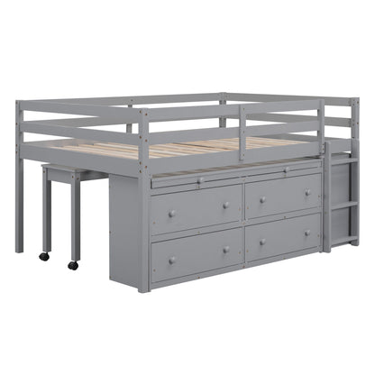 Loft Bed With Retractable Writing Desk And 4 Drawers, With Lateral Portable Desk And Shelves - The Sleep Loft - Online Mattress Showroom NYC
