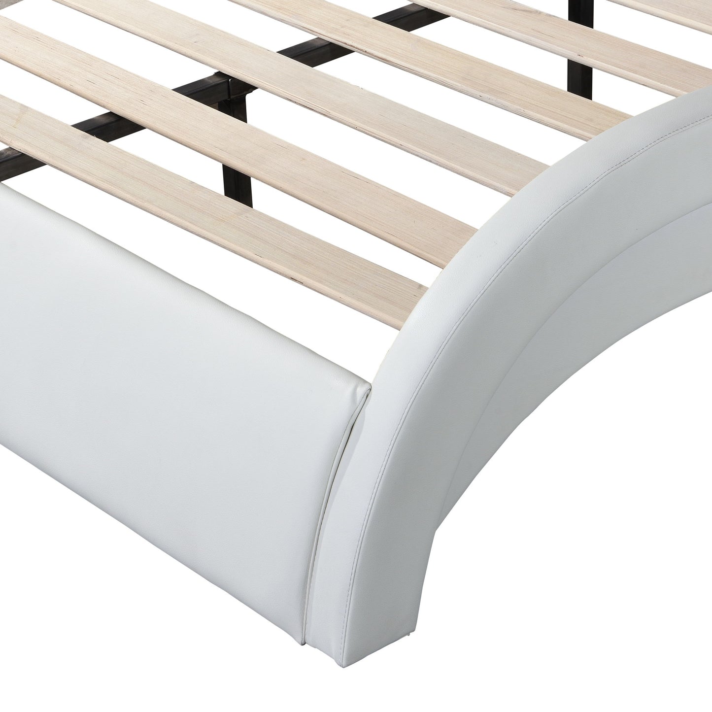 Upholstered Platform Bed Frame With LED Lighting, Bluetooth Connection To Play Music Control, Backrest Vibration Massage, Curve Design, Wood Slat Support, Exhibited Speakers - The Sleep Loft - Online Mattress Showroom NYC