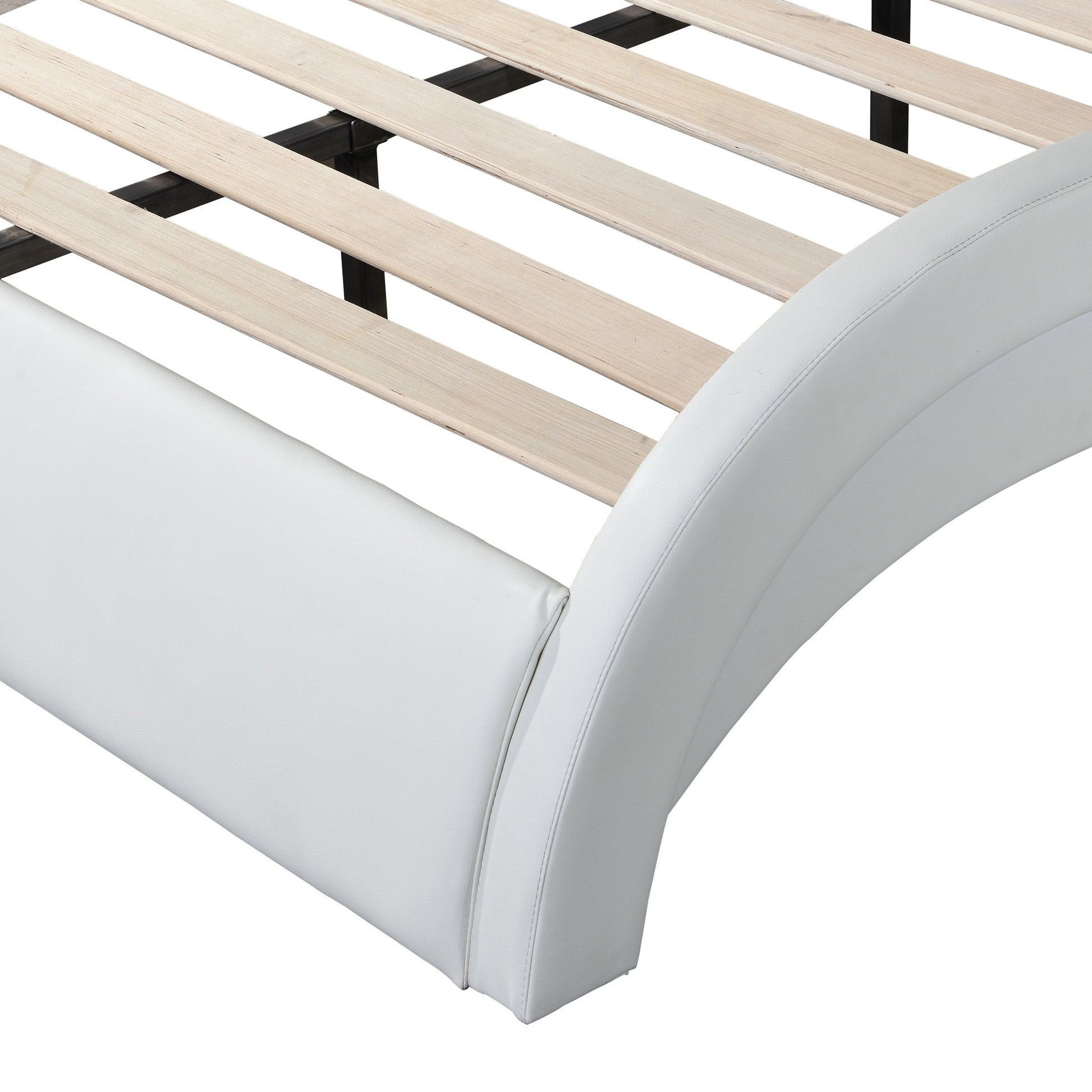 Upholstered Platform Bed Frame With LED Lighting, Bluetooth Connection To Play Music Control, Backrest Vibration Massage, Curve Design, Wood Slat Support, Exhibited Speakers - The Sleep Loft - Online Mattress Showroom NYC