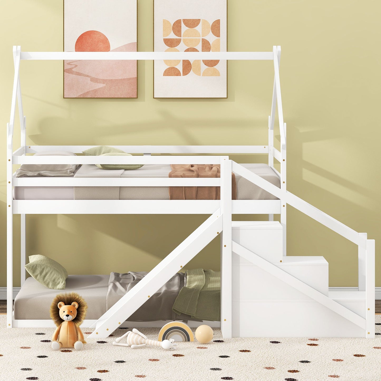 Twin Over Twin House Loft Or Bunk Bed With Slide And Staircase - The Sleep Loft - Online Mattress Showroom NYC