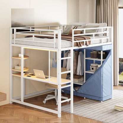 Loft Bed With Desk, Shelves, Power Outlet, LED Light And Wardrobe - The Sleep Loft - Online Mattress Showroom NYC