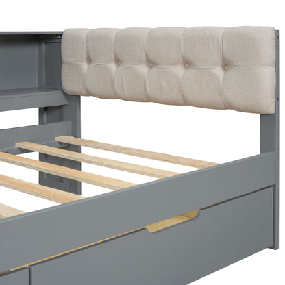 Upholstered Headboard Platform Bed With Storage Shelves, Drawers, Charging Station - The Sleep Loft - Online Mattress Showroom NYC
