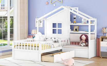 House Bed With Sofa, Kids Platform Bed With 2 Drawers And Storage Shelf - The Sleep Loft - Online Mattress Showroom NYC