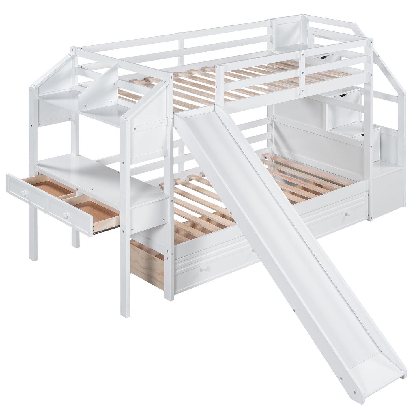 Bunk Bed With Storage Staircase, Slide, Desk, Drawers, And Shelves - The Sleep Loft - Online Mattress Showroom NYC
