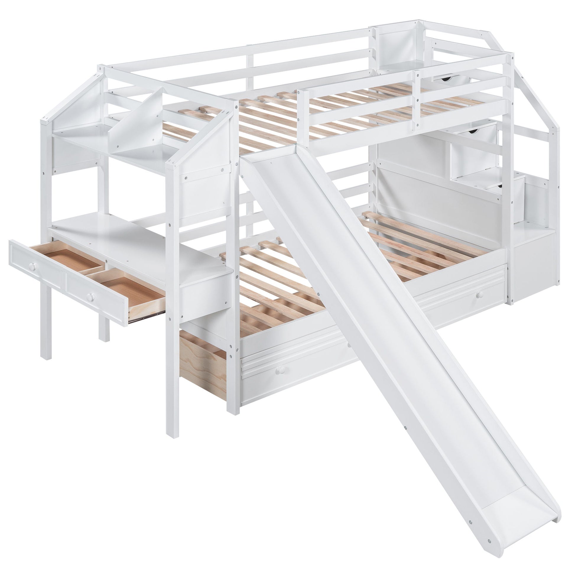 Bunk Bed With Storage Staircase, Slide, Desk, Drawers, And Shelves - The Sleep Loft - Online Mattress Showroom NYC