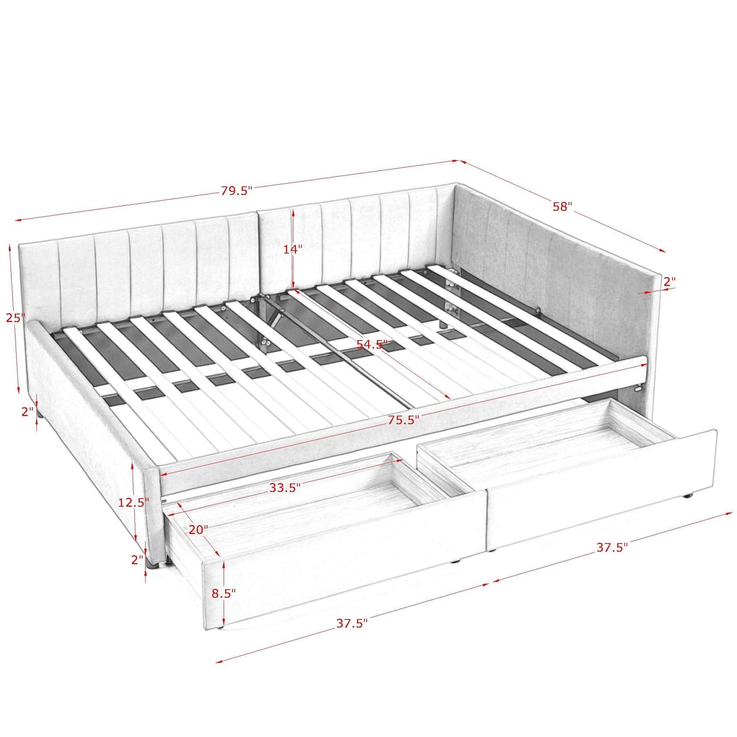 Upholstered Tufted Daybed Frame With Storage Drawers - The Sleep Loft - Online Mattress Showroom NYC