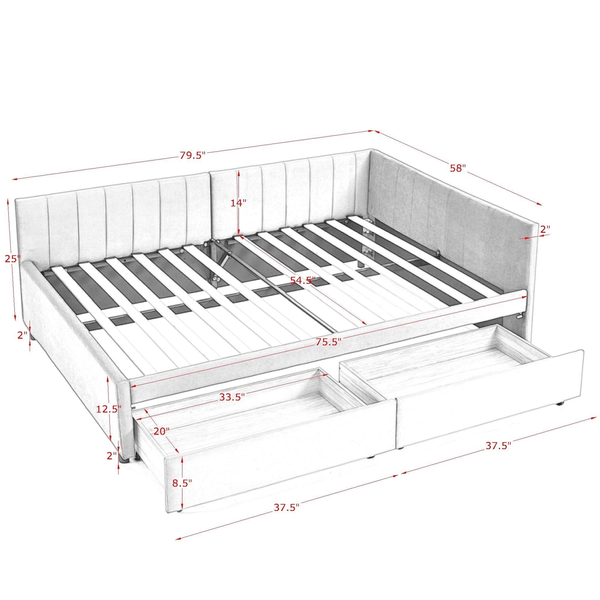 Upholstered Tufted Daybed Frame With Storage Drawers - The Sleep Loft - Online Mattress Showroom NYC