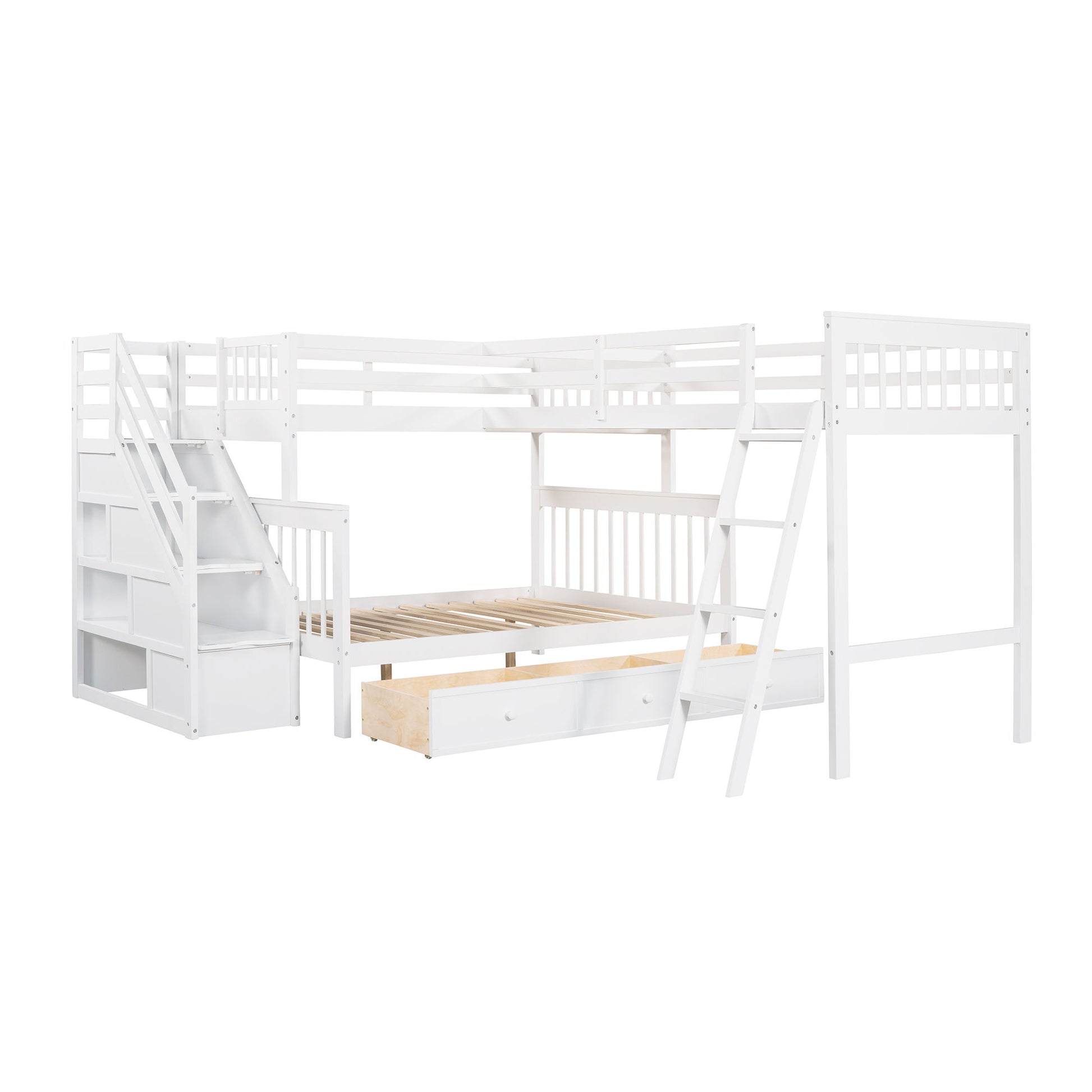 Solid L Shaped Bunk Bed With 3 Drawers, Ladder And Staircase - The Sleep Loft - Online Mattress Showroom NYC