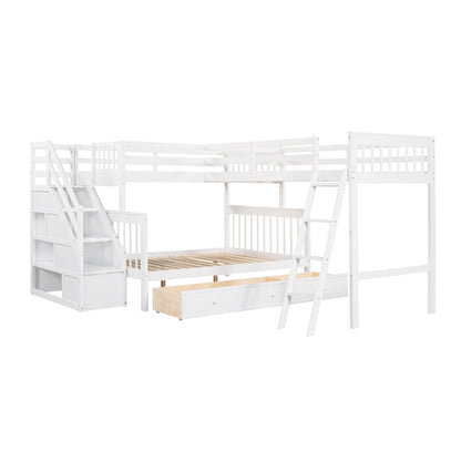 Solid L Shaped Bunk Bed With 3 Drawers, Ladder And Staircase - The Sleep Loft - Online Mattress Showroom NYC