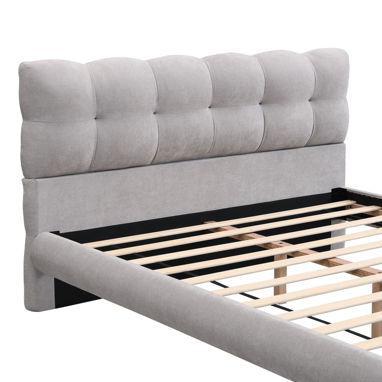 Upholstered Platform Bed Frame With Cookie Shaped Headboard