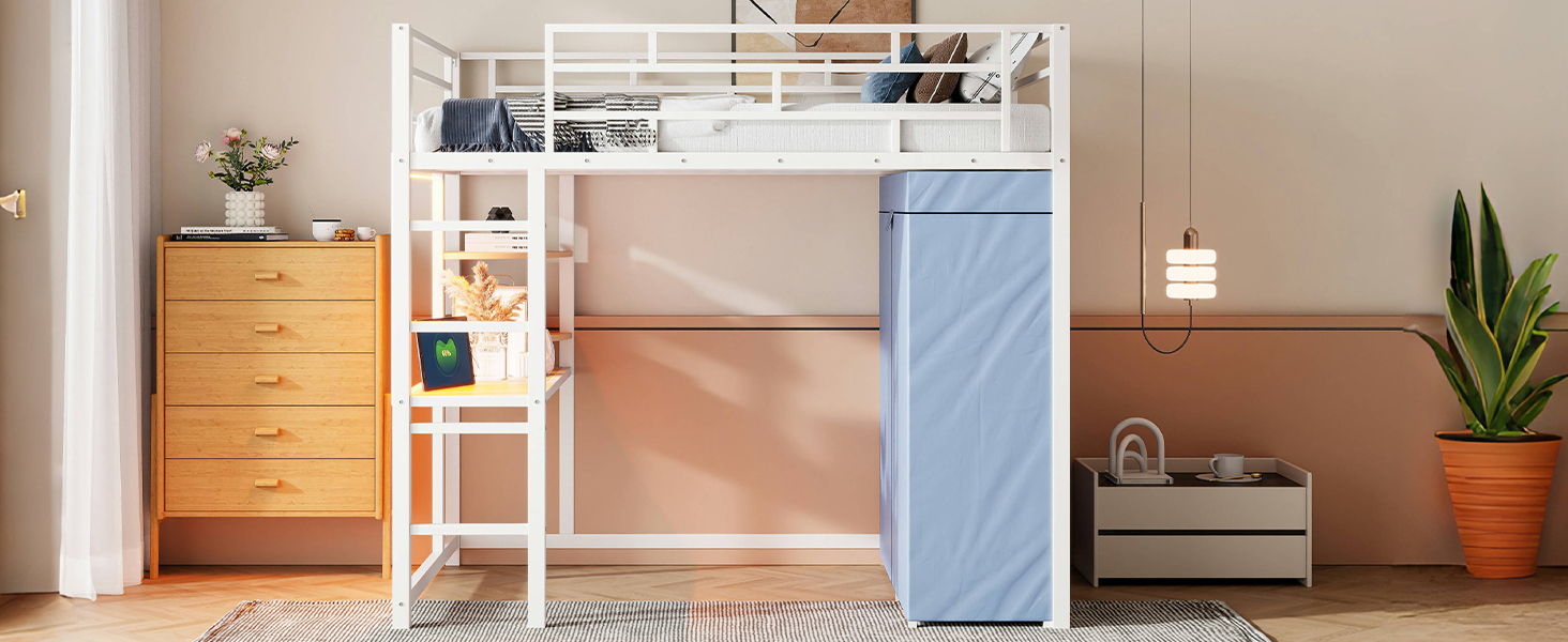 Loft Bed With Desk, Shelves, Power Outlet, LED Light And Wardrobe - The Sleep Loft - Online Mattress Showroom NYC