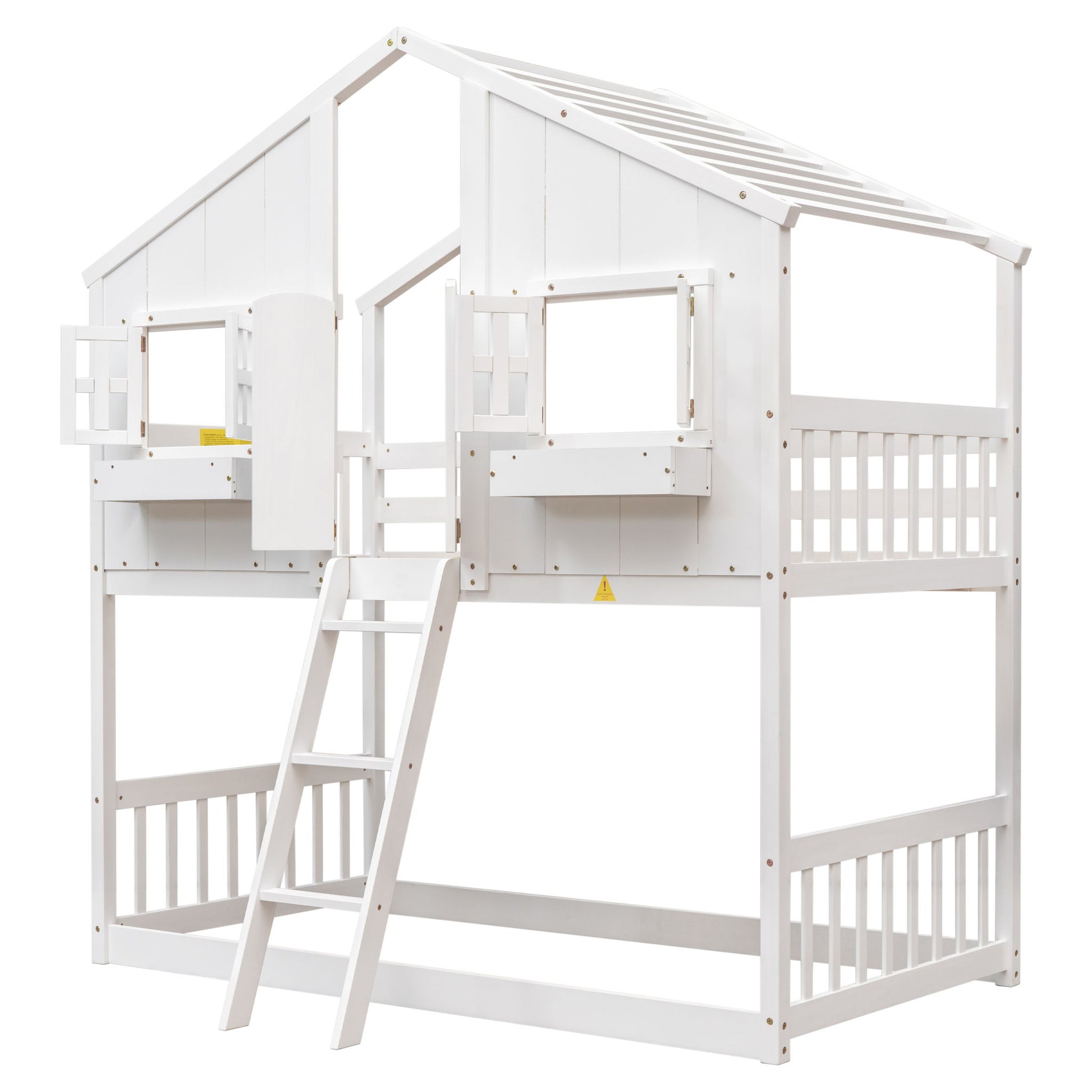 House Bunk Bed With Roof, Window, Window Box, Door, With Safety Guardrails And Ladder - The Sleep Loft - Online Mattress Showroom NYC