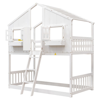 House Bunk Bed With Roof, Window, Window Box, Door, With Safety Guardrails And Ladder - The Sleep Loft - Online Mattress Showroom NYC