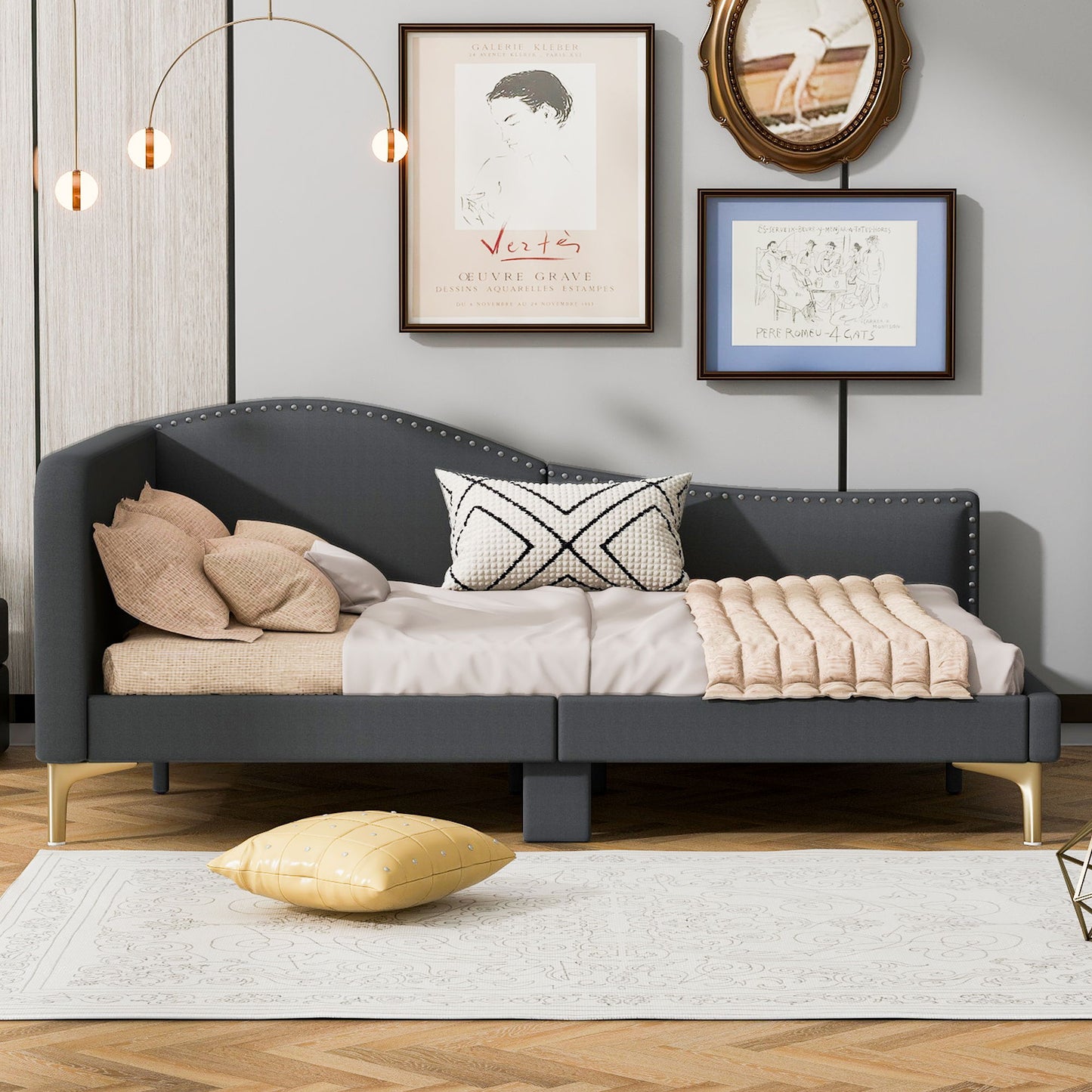 Upholstered Daybed With Headboard And Armrest, Support Legs - The Sleep Loft - Online Mattress Showroom NYC
