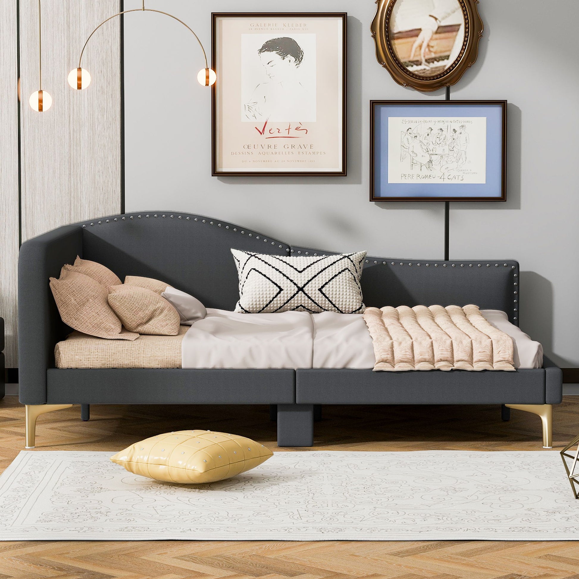 Upholstered Daybed With Headboard And Armrest, Support Legs - The Sleep Loft - Online Mattress Showroom NYC