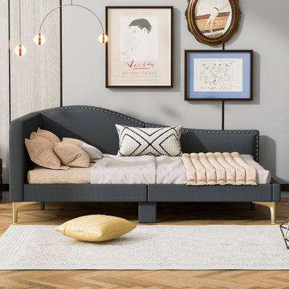 Upholstered Daybed With Headboard And Armrest, Support Legs - The Sleep Loft - Online Mattress Showroom NYC