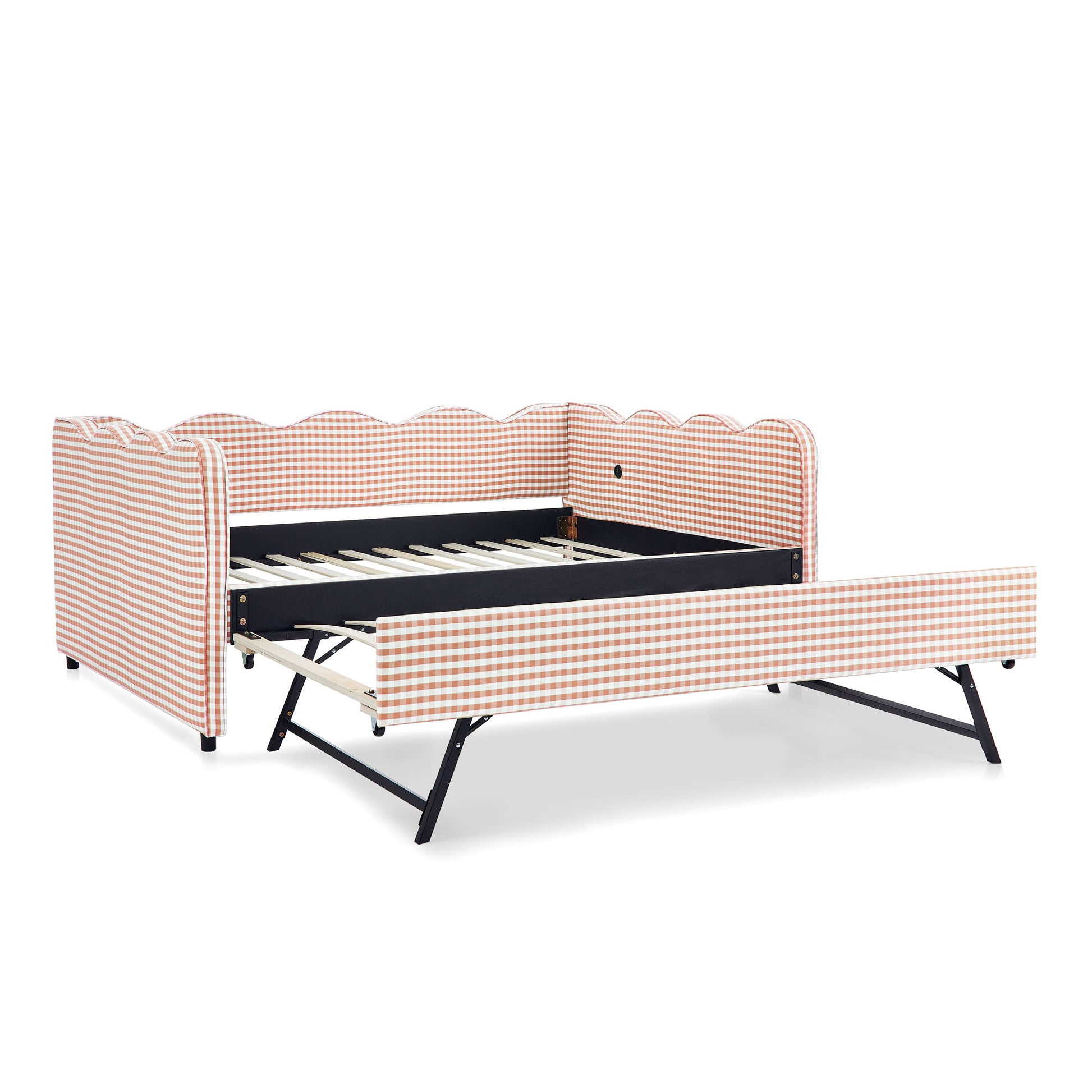 Gingham Daybed With USB Charging Port, Wave-Shaped Design - The Sleep Loft - Online Mattress Showroom NYC