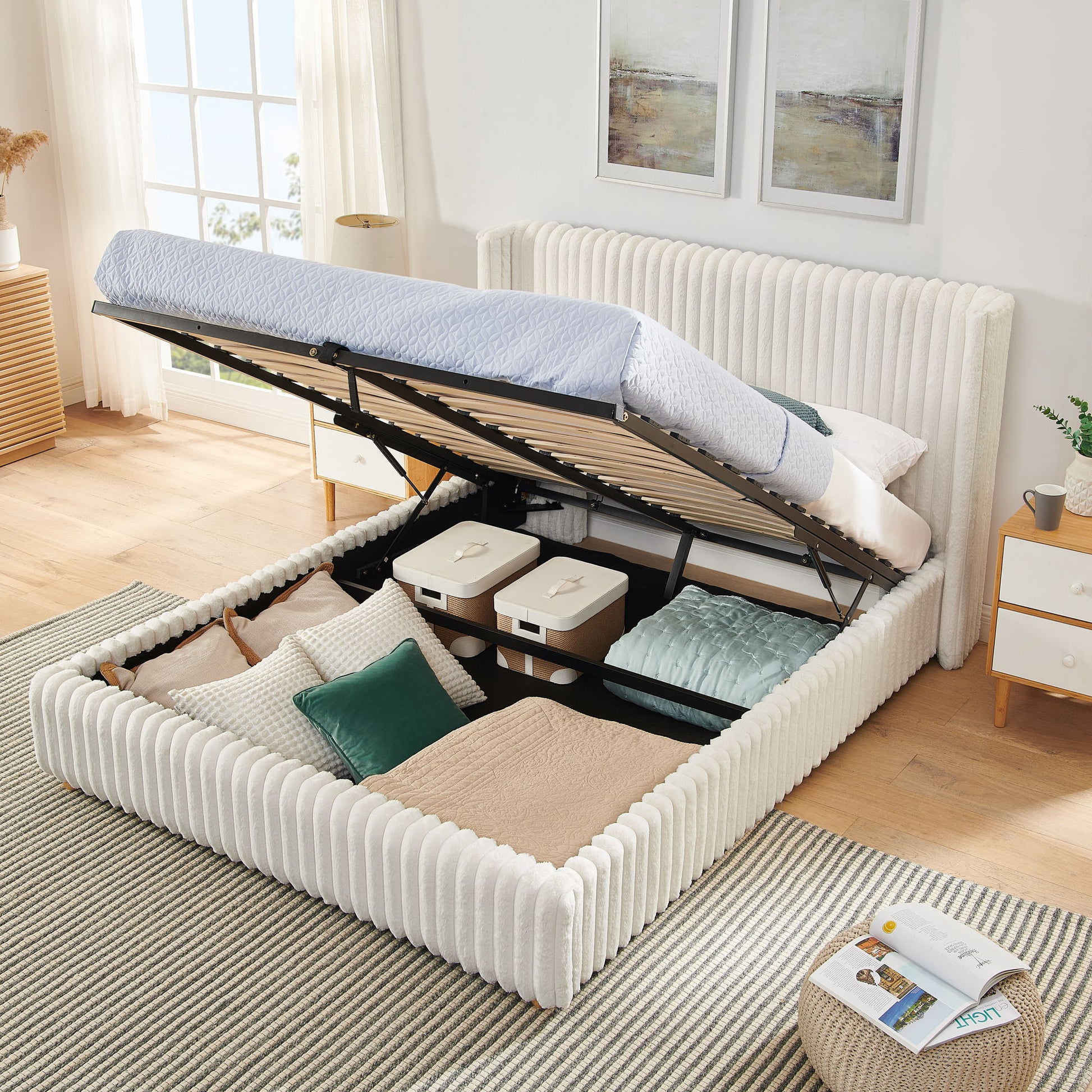 Functional Vertical Striped Bed With Gas Lift Storage - The Sleep Loft - Online Mattress Showroom NYC