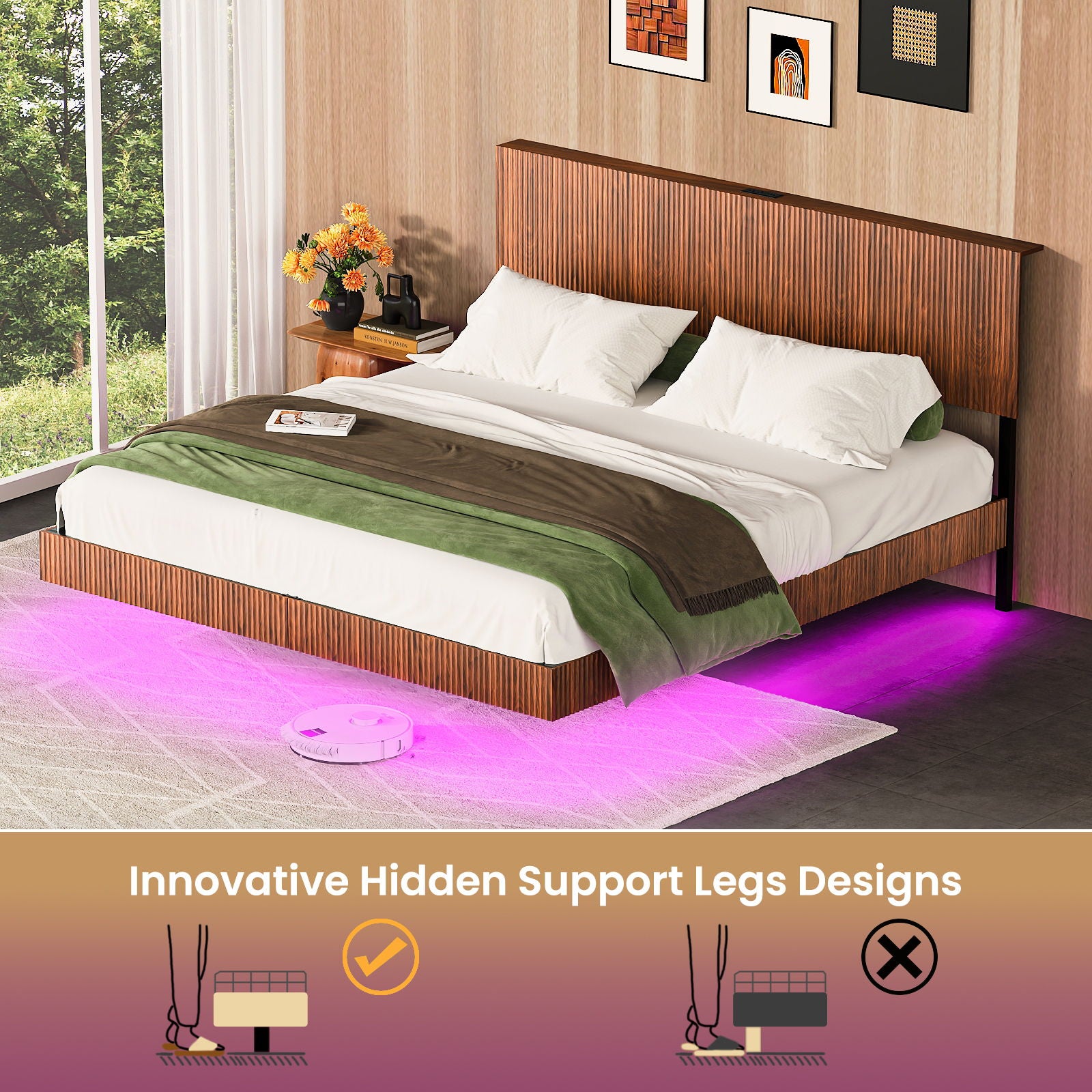 Floating Bedstead With Charging Station And LED Lights - The Sleep Loft - Online Mattress Showroom NYC