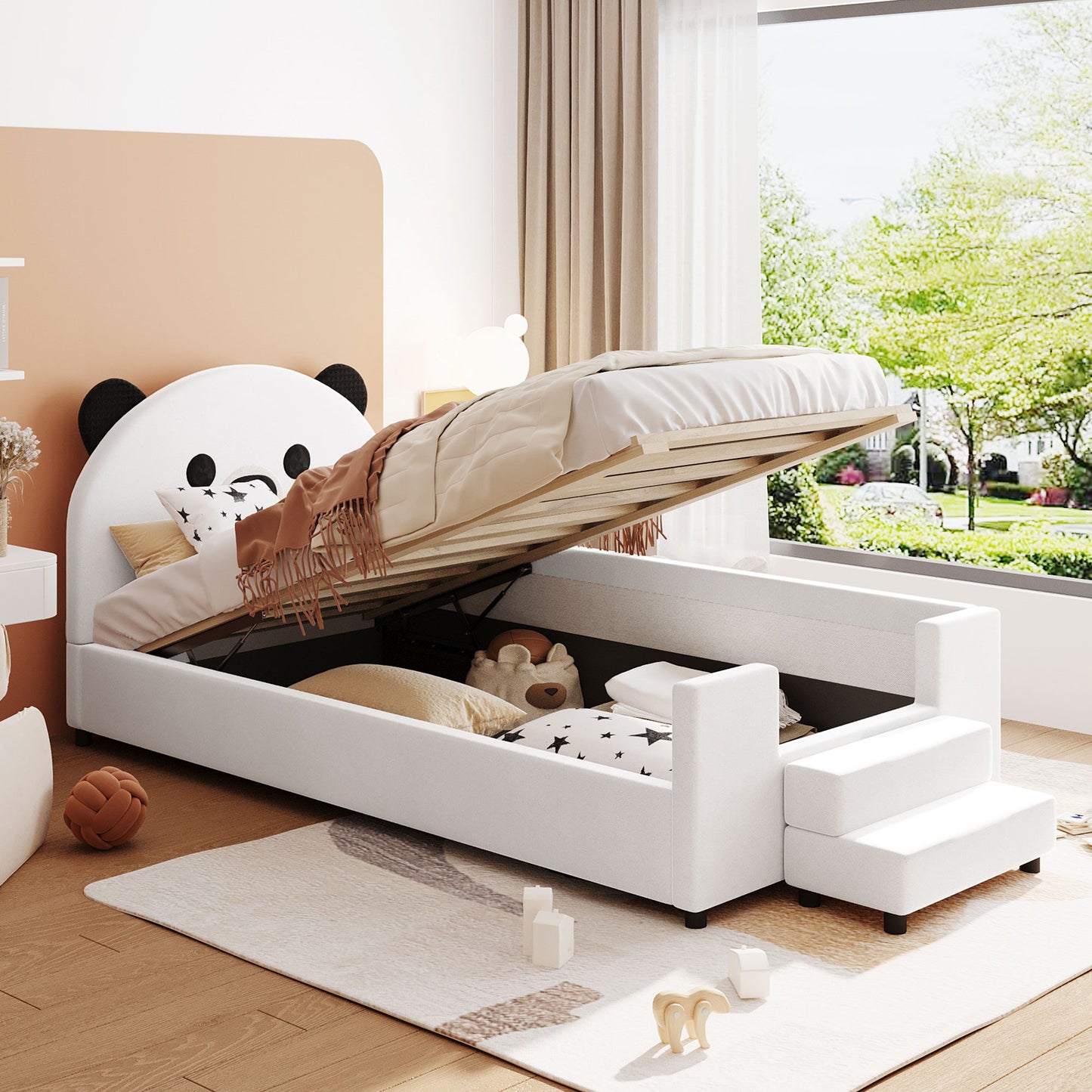 Upholstered Daybed With Bear Shaped Headboard, Hydraulic System And Breathable Fence - The Sleep Loft - Online Mattress Showroom NYC
