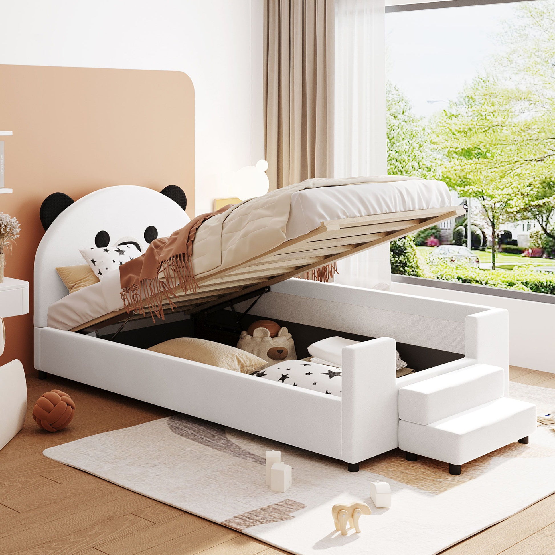 Upholstered Daybed With Bear Shaped Headboard, Hydraulic System And Breathable Fence - The Sleep Loft - Online Mattress Showroom NYC