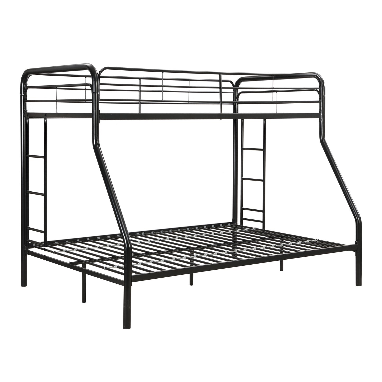 Modern Twin Over Full Metal Bunk Bed With Trundle And Dual Side Ladder And Metal Design - Black / Brown - The Sleep Loft - Online Mattress Showroom NYC