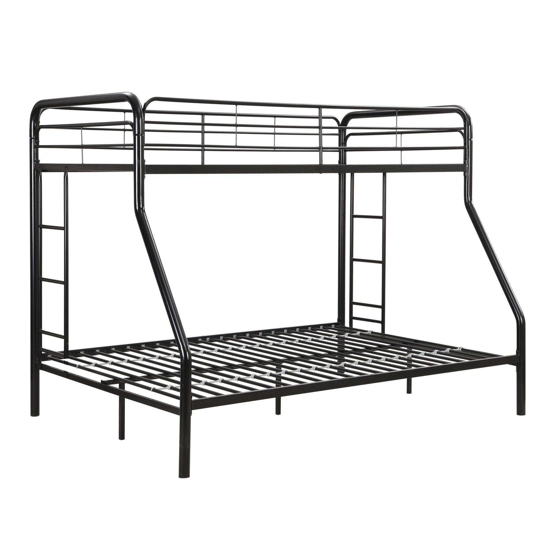 Modern Twin Over Full Metal Bunk Bed With Trundle And Dual Side Ladder And Metal Design - Black / Brown - The Sleep Loft - Online Mattress Showroom NYC