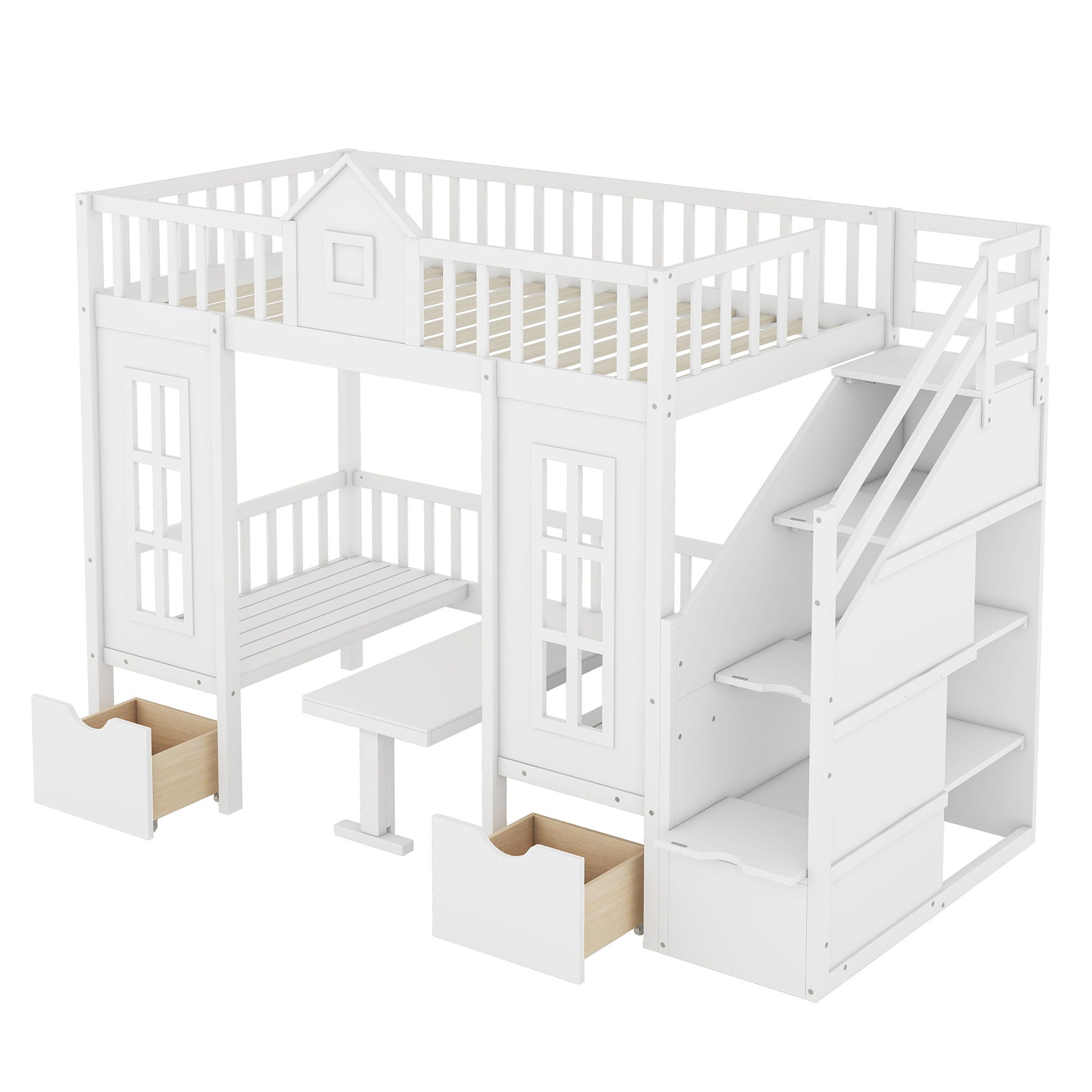 Twin Over Twin Bunk Bed With Changeable Table, Bunk Bed Turn Into Upper Bed And Down Desk - The Sleep Loft - Online Mattress Showroom NYC