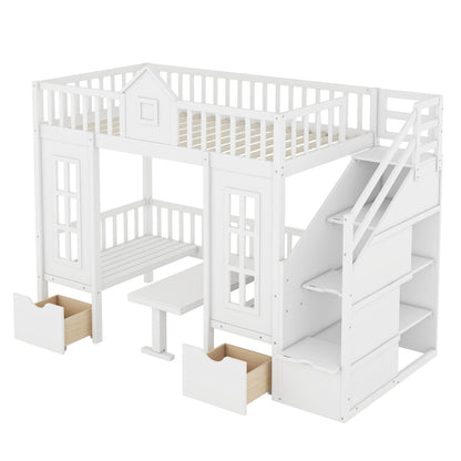 Twin Over Twin Bunk Bed With Changeable Table, Bunk Bed Turn Into Upper Bed And Down Desk - The Sleep Loft - Online Mattress Showroom NYC