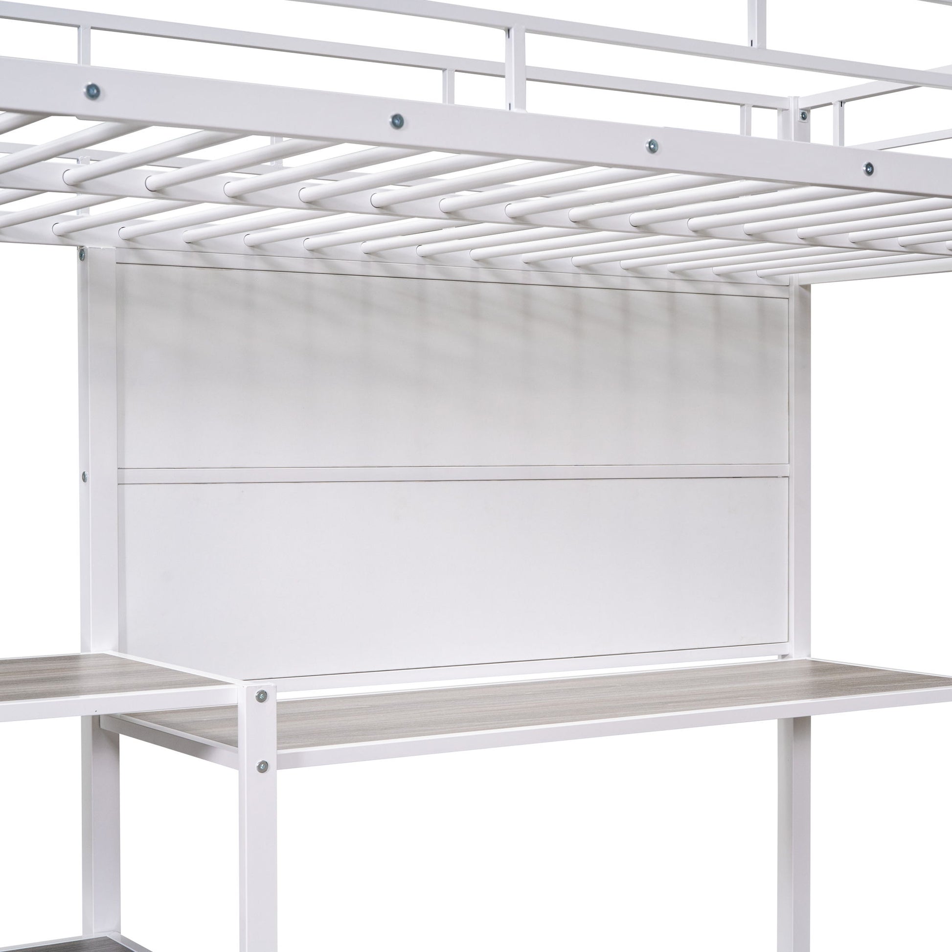 Metal Loft Bed With Desk, 3 Shelves And Ladder - The Sleep Loft - Online Mattress Showroom NYC