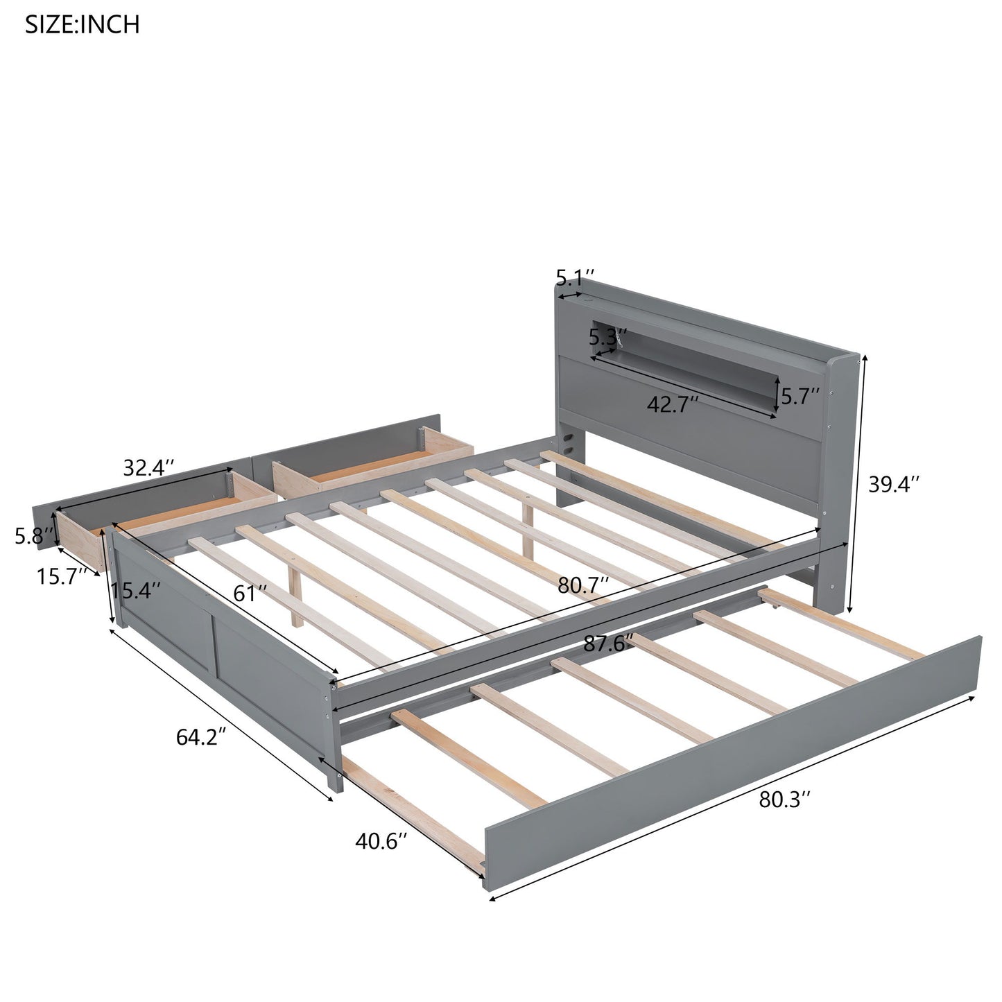 Storage Platform Bed With LED Lights, 2 Drawers And Trundle - The Sleep Loft - Online Mattress Showroom NYC