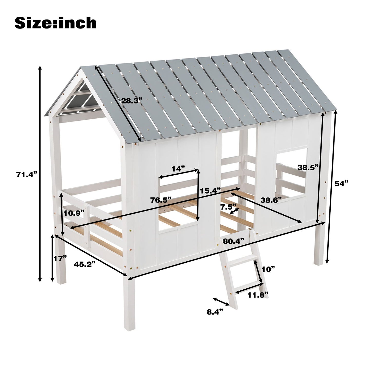 Twin Size Low Loft House Bed With Roof And 2 Front Windows - White - The Sleep Loft - Online Mattress Showroom NYC