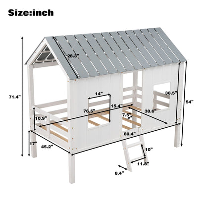 Twin Size Low Loft House Bed With Roof And 2 Front Windows - White - The Sleep Loft - Online Mattress Showroom NYC