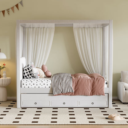 Upholstery Canopy Platform Bed With Trundle And Three Storage Drawers - The Sleep Loft - Online Mattress Showroom NYC